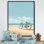 «Blue Beachside Bicycle Retro Illustration», reproduction