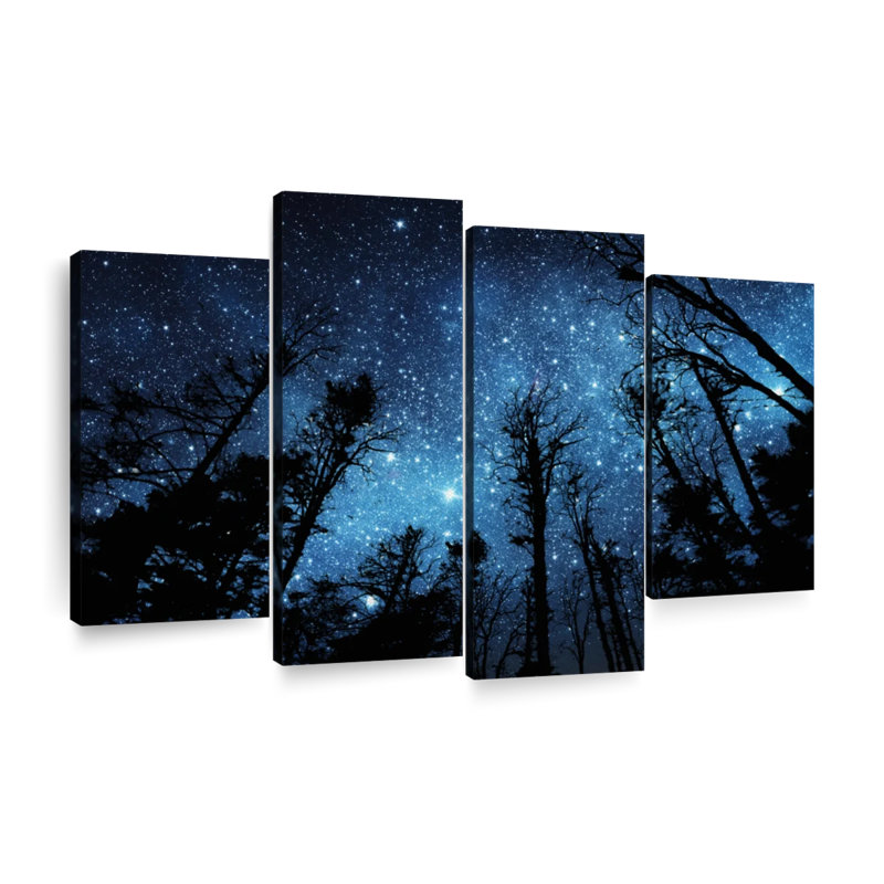 Forest Night Sky - ensemble de 4 toiles tendues, H 48 po x l 75 po x P 1,25 po