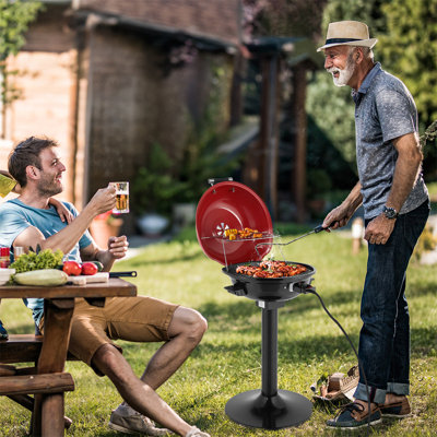 1600W Portable Double Layer Electric BBQ Grill With Stand Red