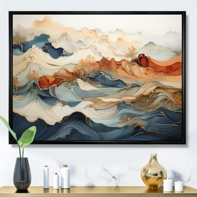 Abstract Orange And Blue River Ink III - Abstract Marble Canvas Art