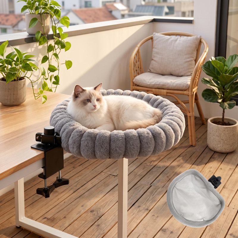 Lit de bureau pour chat en peluche rotatif, hamac pour chat fixe à double vis robuste, perchoir de sommeil pour chat économe en espace