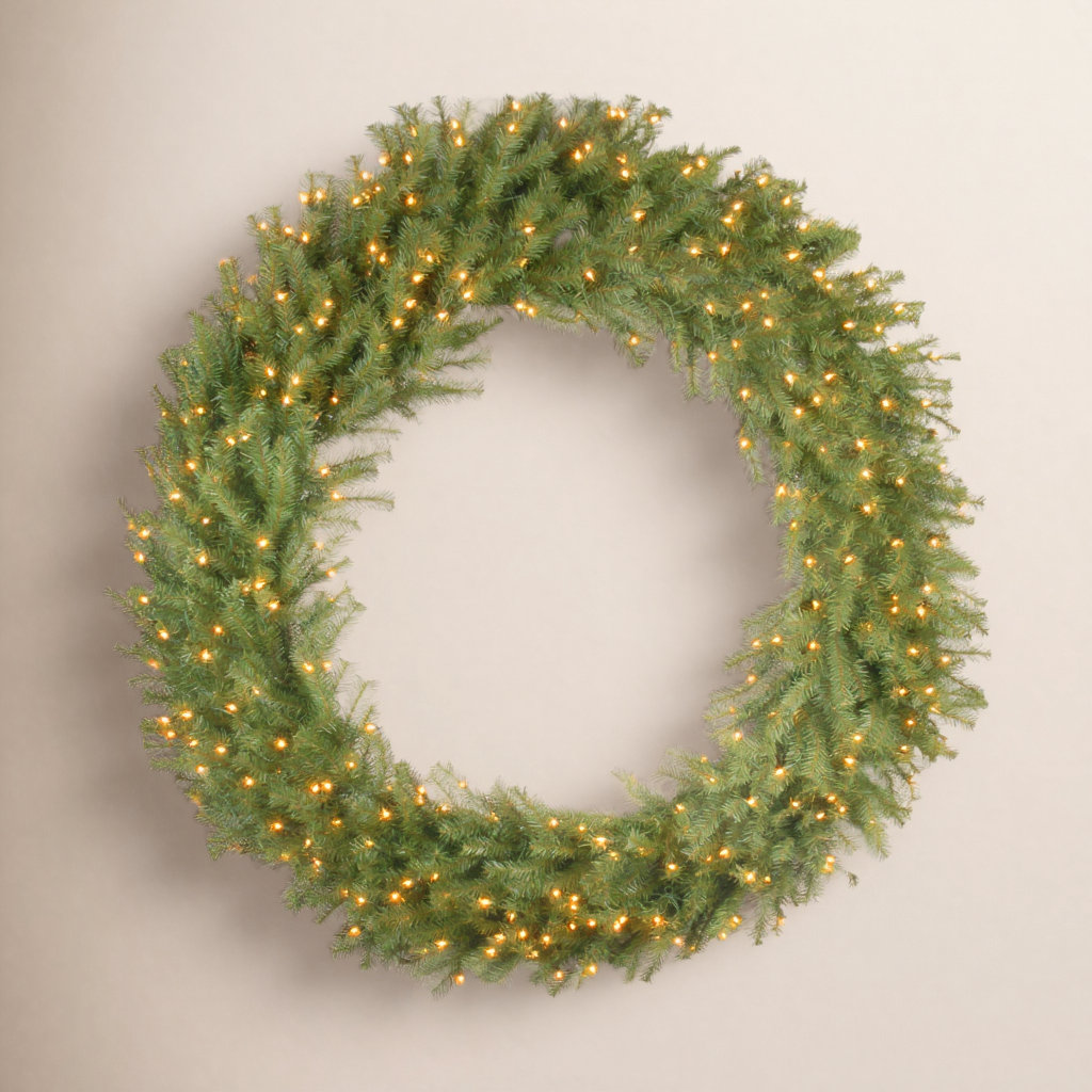 The Holiday Aisle® Norwood Fir Wreath with Lights, 60", Pre Lit