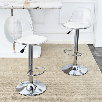 360 Rotatable Bar Stools ( Of 2) - Adjustable Lifting, Pu Seats, Pet Modern Design For Bars, Restaurants White Minimalist