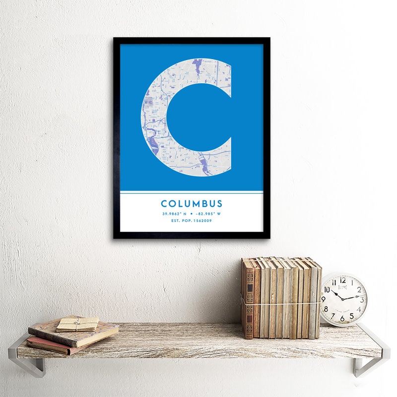 Columbus Ohio United States City Map Blue - Single Picture Frame Typography