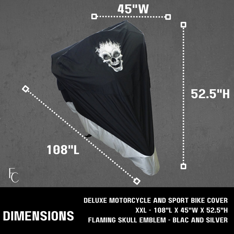 Housse de luxe pour moto légère avec logo de crâne enflammé - pour lit jusqu'à 108 po (XXL)