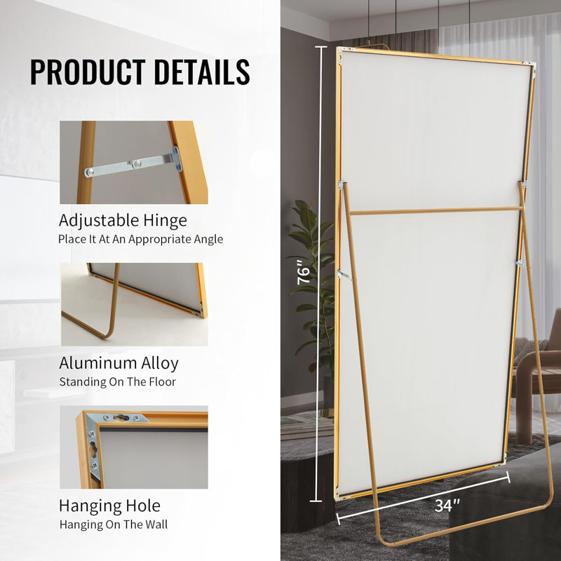 Tall Full Length Mirror with Stand, Wall Mounting Full Body Mirror, Metal Frame Full-Length Tempered Mirror for Living Room, Bedroom