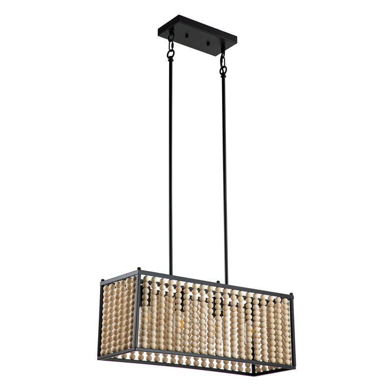 Luminaire suspendu rectangulaire à 4 lumières pour îlot de cuisine avec détails en bois Bailey-Kye