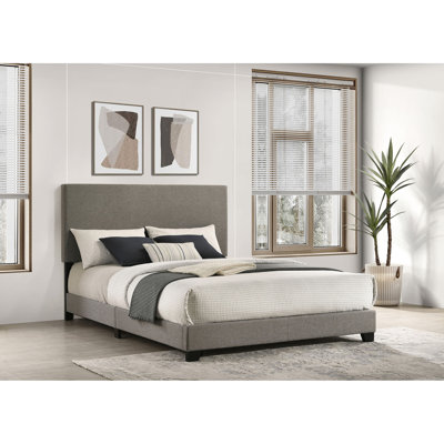 Taupe Upholstered Queen Panel Bed With Comfortable Padded Headboard, Wood Frame And Solid Legs For Bedroom Decor In Fabric, Rubberwood Engineered Centerpiece