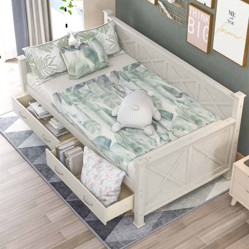 Lit de jour en bois moderne et rustique de style décontracté avec rangement, parfait pour une utilisation polyvalente dans n'importe quelle pièce