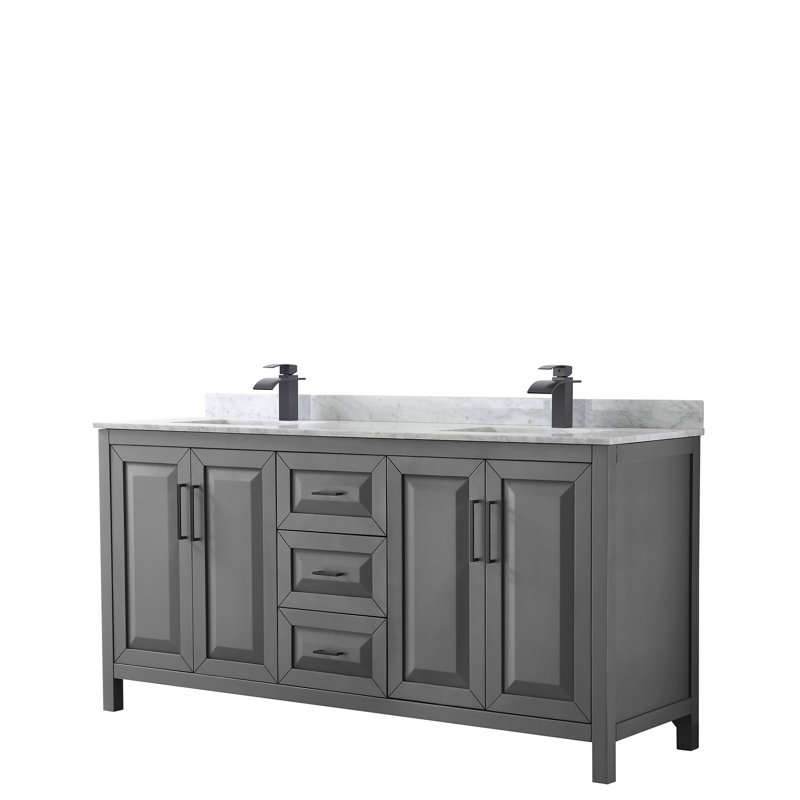 Ensemble de meuble-lavabo double 72 po Daria, Gris foncé, Noir mat
