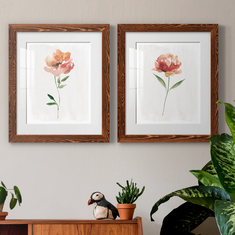 Happy Bloom I - ensemble de 2 reproductions d'art, H 20 po x l 17 po x P 1 po, Papier avec cadre érable, Blanc