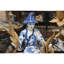 Porcelain Boy Figurine With Bronze Candle Holder Blue and White