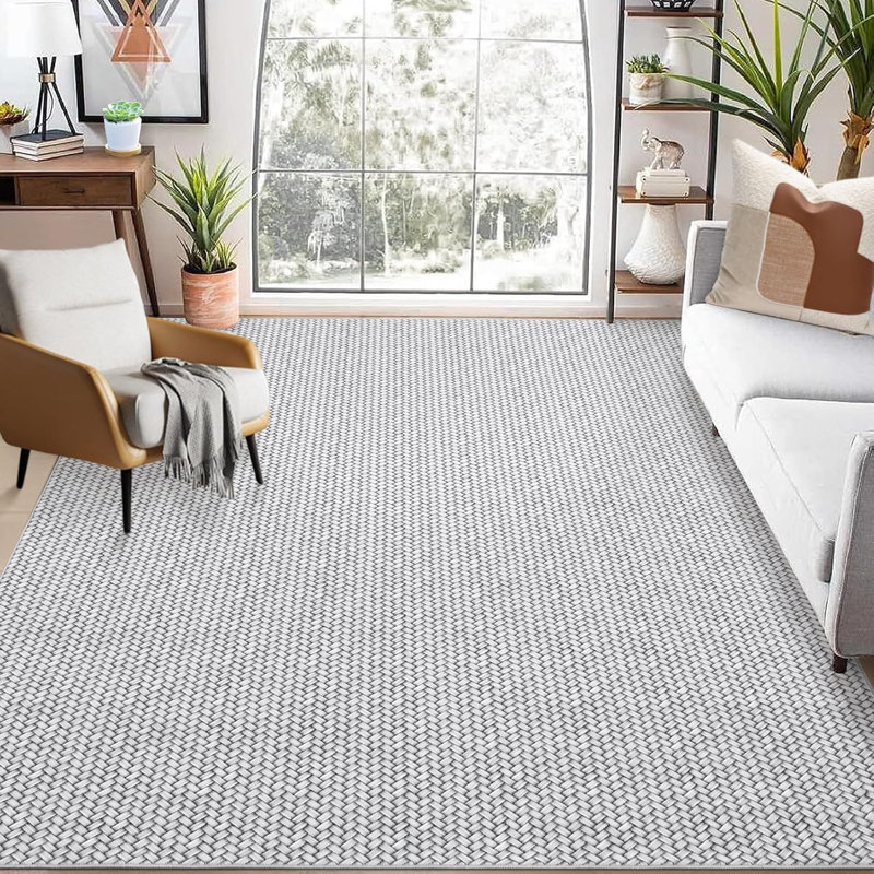 Washable Area Rug – Non-Slip Soft Low Pile Modern Abstract Foldable Ideal for Living Room Bedroom Nursery Dining Room Gray.