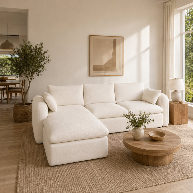 Canapé d'angle en chenille en forme de L avec méridienne, canapé modulaire entièrement rembourré de mousse comprimée