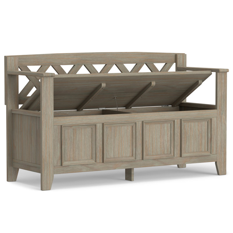 Amherst 48"W Solid Wood Entryway Storage Bench with Lift-Top Lid and Dual Compartments, Distressed Gray