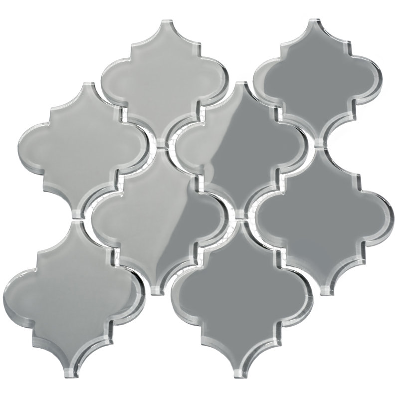 Glass Arabesque 4" x 5" Glass Novelty Tile, Gray