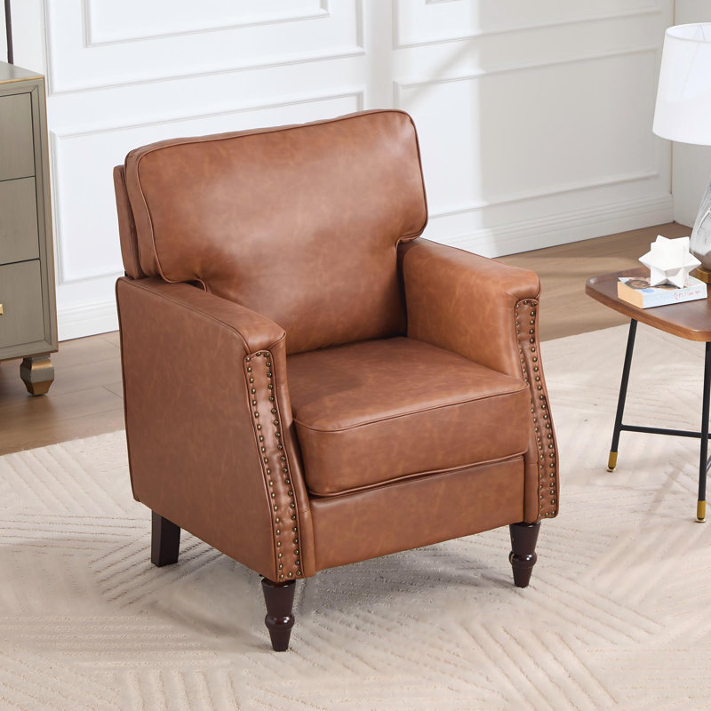 Chaise d'appoint avec accoudoir à garniture cloutée, Brun