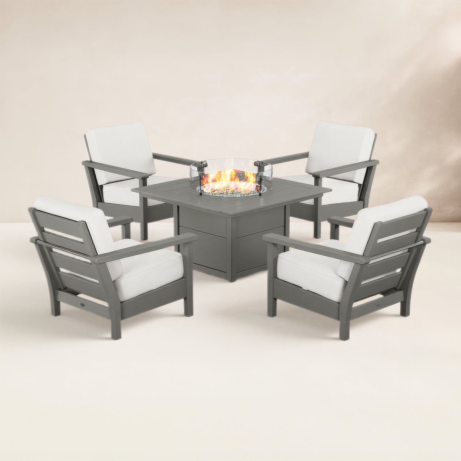 POLYWOOD® Harbour 4-Person Patio Seating Group, Slate Gray Frame/Natural Linen Cushion