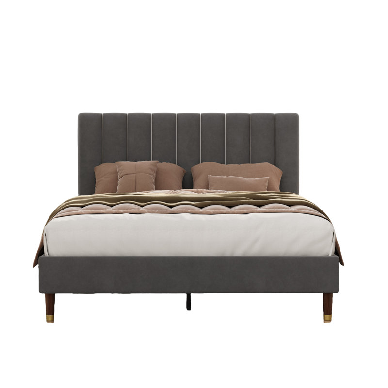 Lit plateforme tapissier Carmesa, gris, Grand