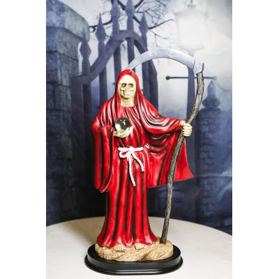 Red Robe Santa Muerte With Scythe Patroness Of Love And Romance Figurine 12"H