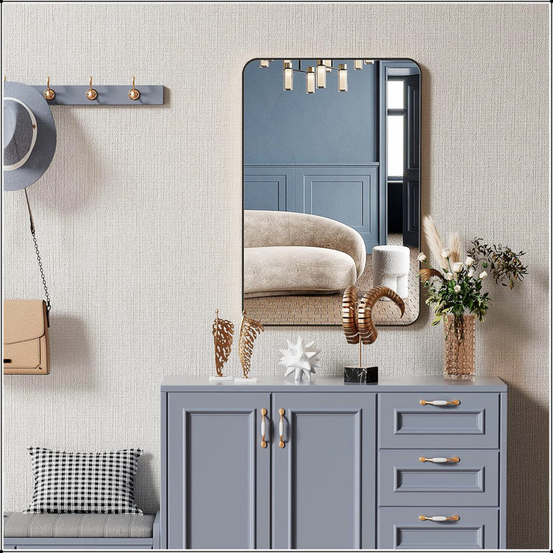 Miroir de salle de bain rectangulaire en métal pour mur, verre de haute qualité avec cadre antirouille et sécurité incassable