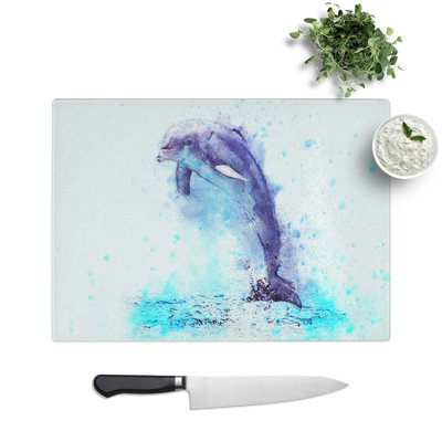Glass Jumping Dolphin in Abstract Chopping Board