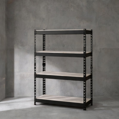 Composite Wood and Metal Industrial 4-Tier Open Bookcase Adjustable Shelves Black-Toned Natural Finish