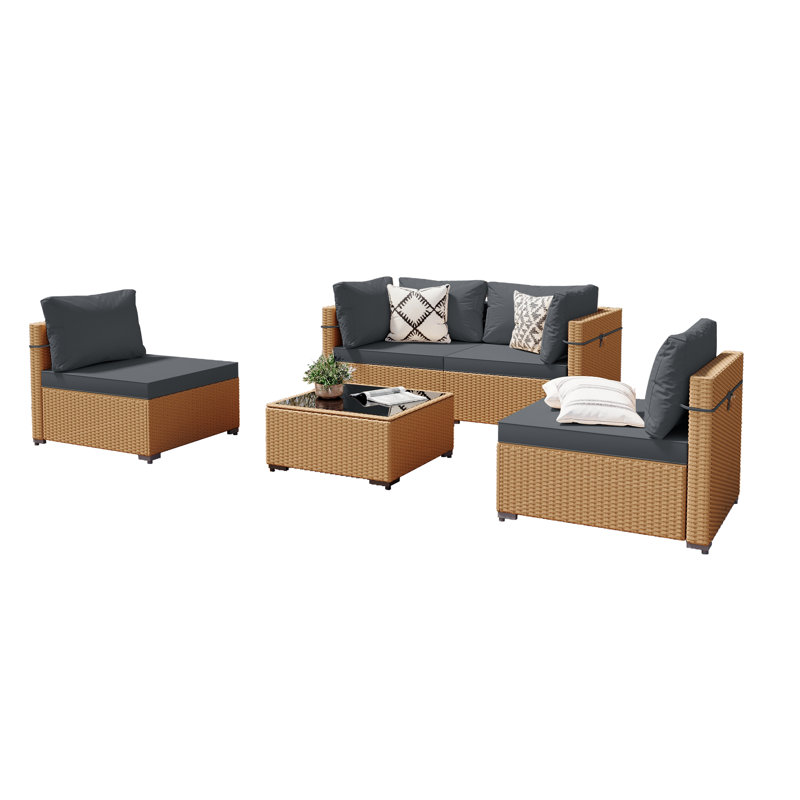 Joeanthony 4 - Person Modular Patio Conversation Set with Cushions, Dark Gray