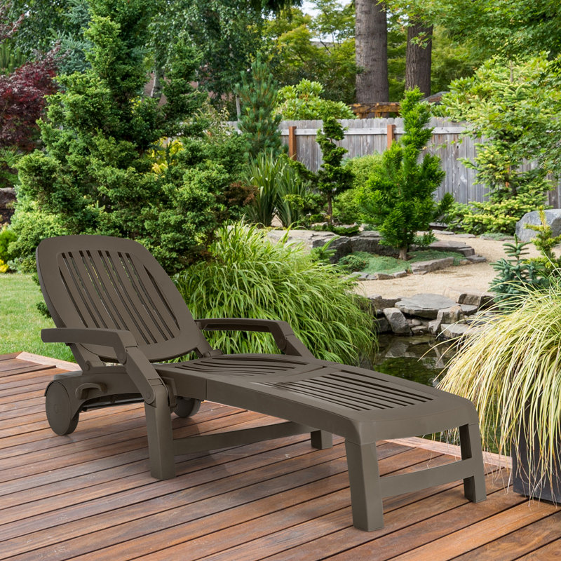 Mistry Outdoor Patio Adjustable Sun Lounger with Wheels, Coffee