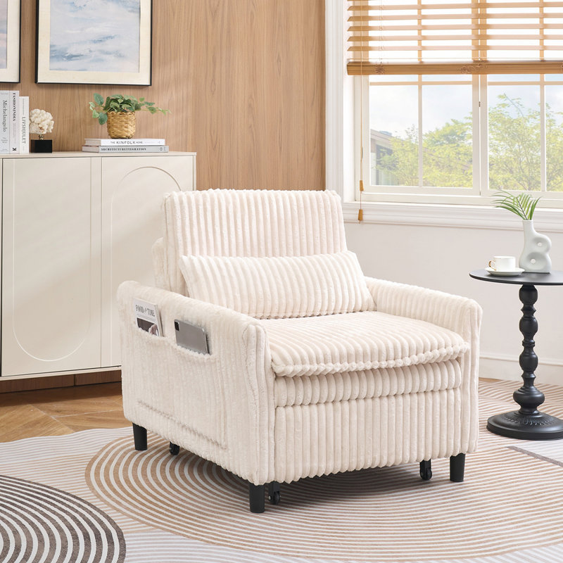Comfortable Small Sofa Bed with Pillow Ideal for Compact Spaces and Relaxation, Beige