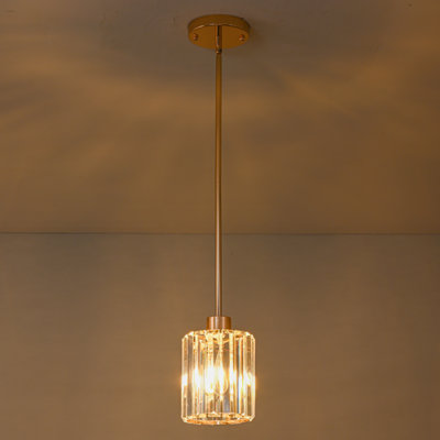 Modern Mini Crystal Pendant Lights Chandeliers Adjustable Sloped LED Hanging Ceiling Fixture Glass small Crystals for Kitchen Island Bathroom Living Room, Dining Room, Hallway, Bar 1PC (Gold)