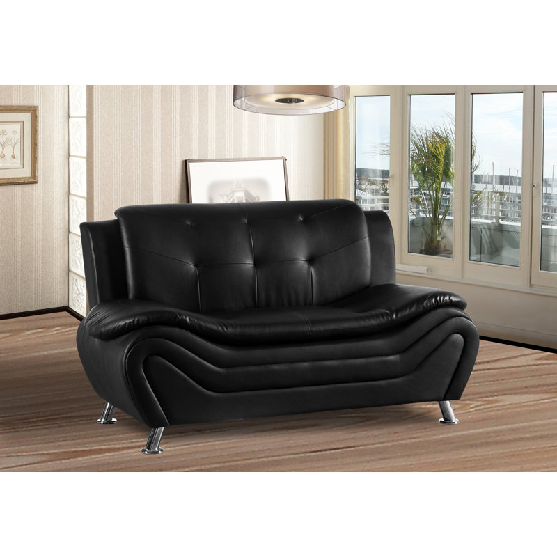 Causeuse sans accoudoirs en similicuir de 61 po Halley, Similicuir noir