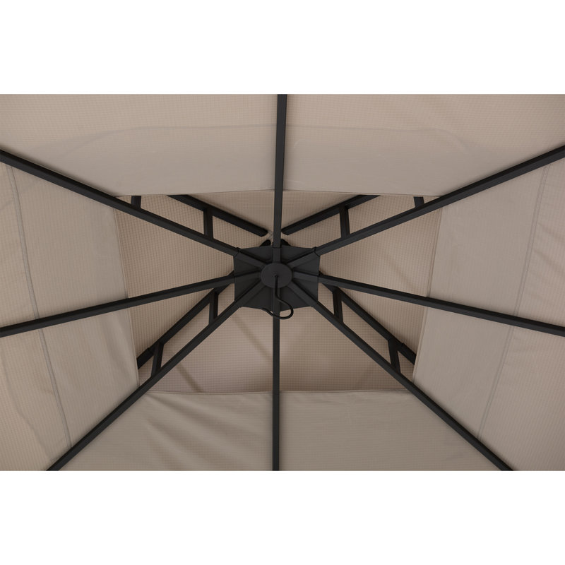 Light Gray 11 x 13 ft. Steel Frame 2-Tier Gazebo with Netting and Curtains