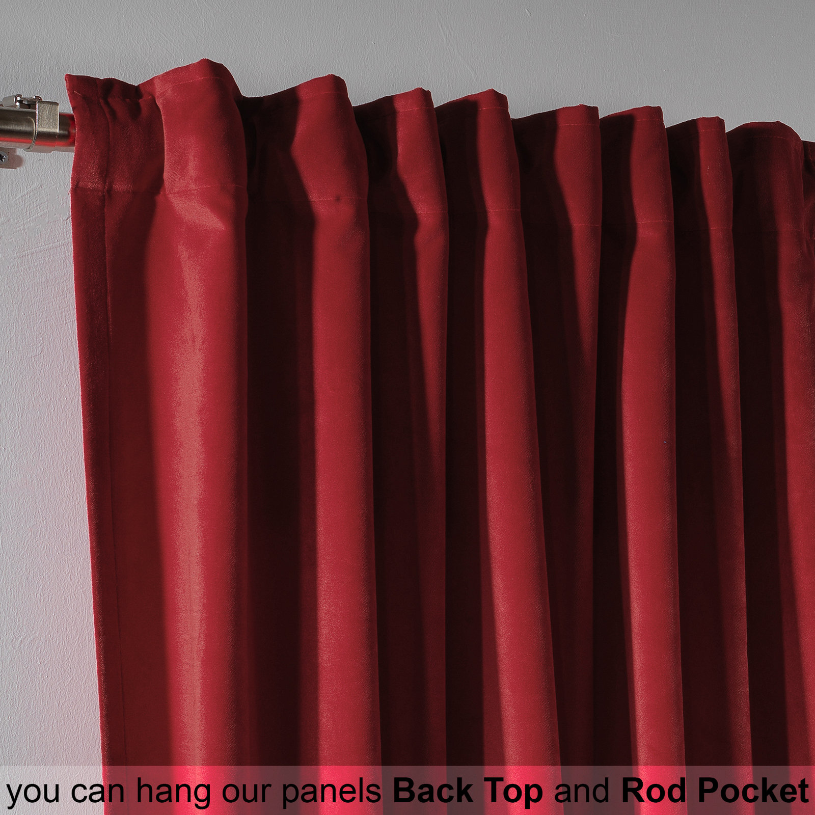 Matte Velvet Room Darkening Curtain Panel Set, 52" W x 108" L, 54 Barn Red