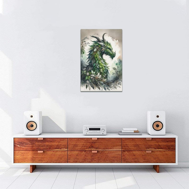 «Green Dragon», art mural sur toile sans cadre 16 po x 24 po