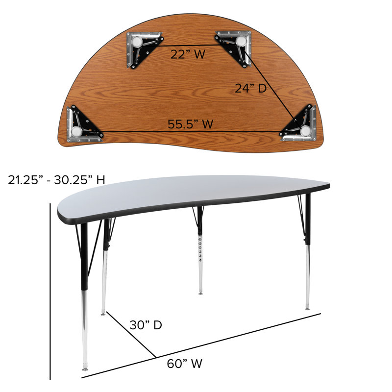 Goddard 47.5" Circle Wave Flexible Laminate Activity Table Set with 16" Student Stack Chairs, Grey/Black