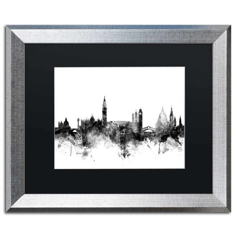 « venice italie horizon b&w », reproduction d’impression sur toile encadrée, H 16 po x l 20 po x P 0,5 po, Blanc, Cadre brun