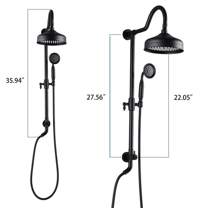 Douche pluviale 8 po et douche à main en noir mat au look épuré, Noir