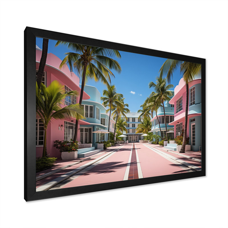 États-Unis Miami Resort Vibes, H 16 po x l 32 po x P 1 po, Cadre simple noir