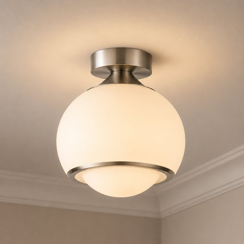 Plafonnier encastré sphérique 9,8 po à DEL 1 lumière 9CCT, Nickel brossé, 10,87 po H x 9,84 po L x 9,84 po P, 14 W