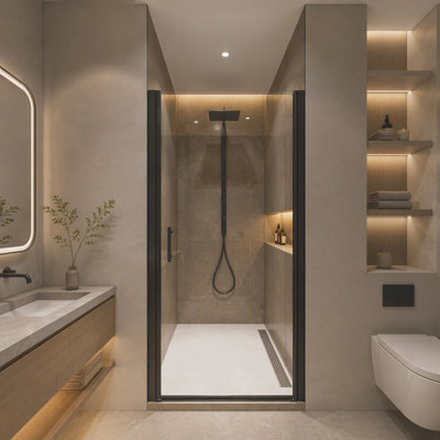 Porte de douche pivotante universelle avec verre trempé de 6,35 mm (1/4 po) et réglage de 34,9 mm (1 3/8 po), s'ouvre vers l'extérieur pour un accès facile