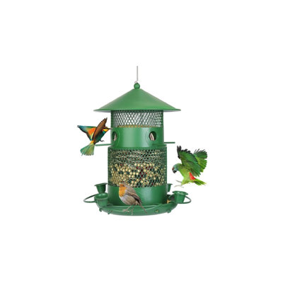 Metal Bird Feeder for Outdoor Hanging, Wild Bird Feeders with Circular Perch, Easy to Clean & Refill,Chew Proof Weatherproof Roof for Gardens and Wild Birds