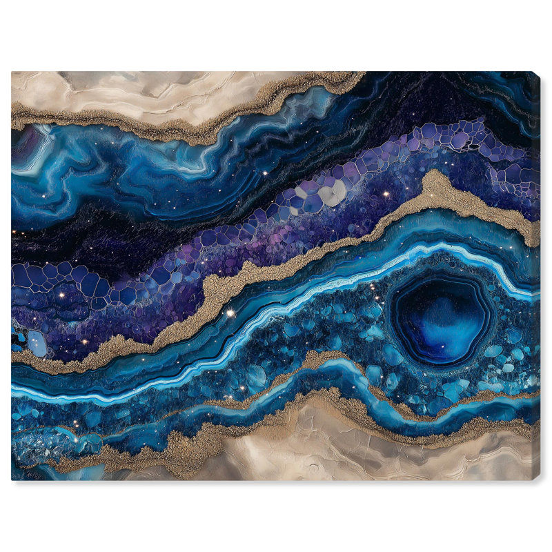 «Galactic Geode I», toile Blue Geode par Art Remedy, H 36 po x l 45 po, Peinture sans cadre, Toile tendue