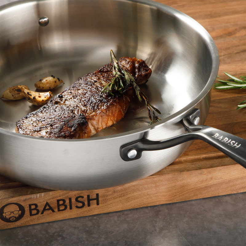 Poêle à sauter antiadhésive en acier inoxydable (18/8) Babish avec couvercle