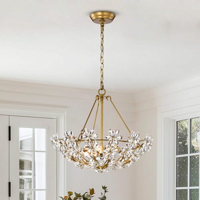 Rosa Glam 3-Light Brushed Brass Daisy Crystal Glass Flower Chandelier