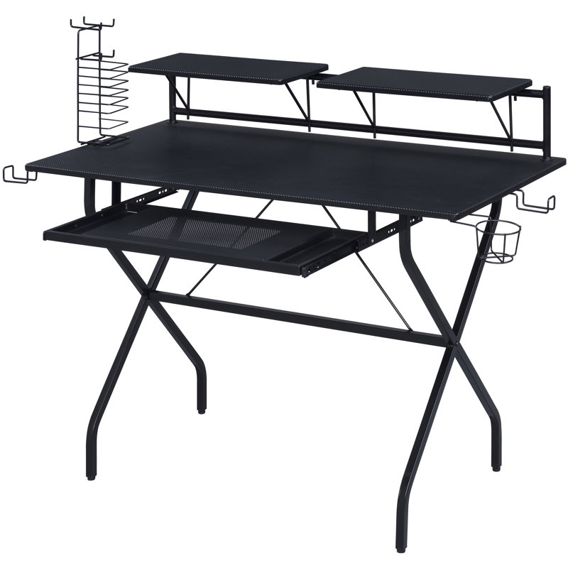 Bureau d'ordinateur noir avec plateau à clavier coulissant noir | Idée de cadeau