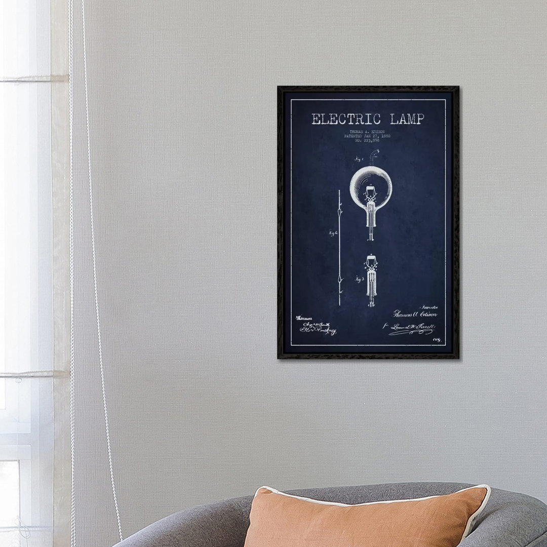 Electric Lamp Navy Blue Patent Blueprint von Aged Pixel - Gallery-Wrapped Canvas Giclée on Canvas