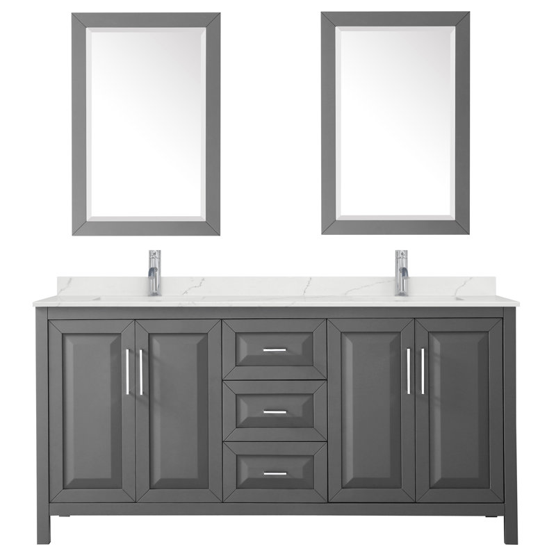 Daria 72'' W Vanity, Gray, Polished Chrome, Giotto Quartz