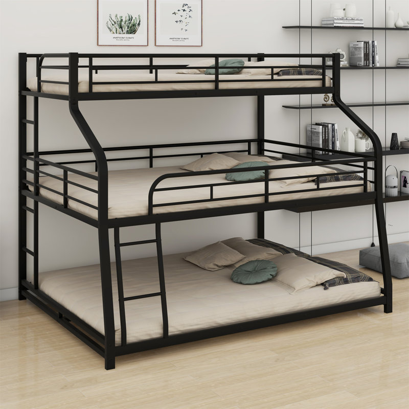 Triple Bunk Bed With Long And Short Ladder And Full-Length Guardrails