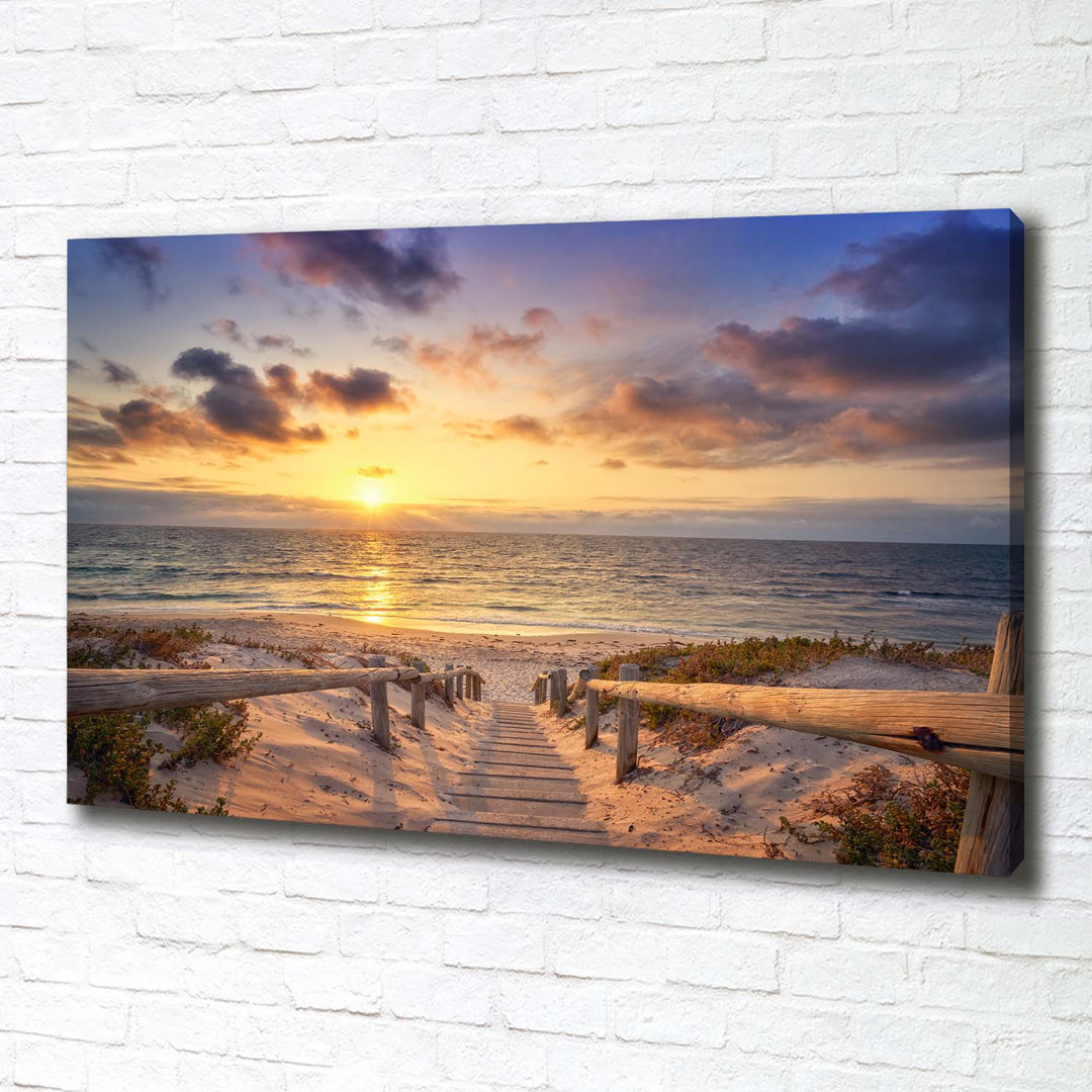 Leinwanddruck - Wandkunst - Drucke auf Leinwand - 100X70 Bildmotiv: Weg zum Strand